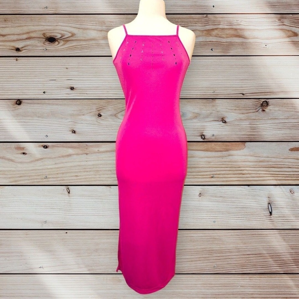 D5 Vintage VTG 80s On N'est Pas Des Anges Dress Hot‎ Pink Open Back Maxi 6